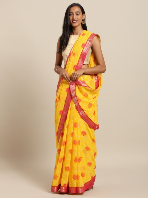

Soch Yellow & Pink Pure Georgette Printed Saree