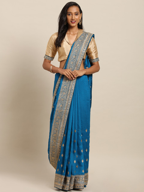 

Soch Blue Embroidered Pure Silk Saree