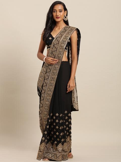 

Soch Black & Gold-Toned Pure Georgette Embroidered Saree