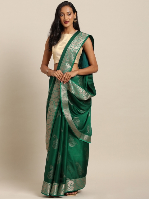 

Soch Green & Gold-Toned Pure Georgette Printed Saree