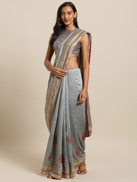

Soch Grey & Gold-Coloured Embroidered Pure Silk Saree