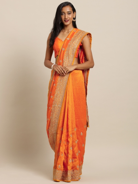 

Soch Orange & Gold-Coloured Pure Silk Embroidered Saree