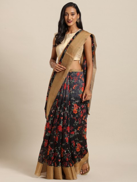 

Soch Black & Red Pure Linen Printed Saree