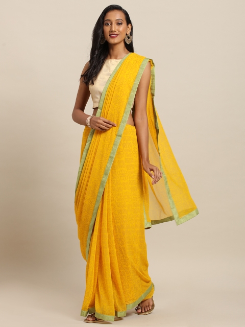 

Soch Mustard Yellow Printed Pure Georgette Saree