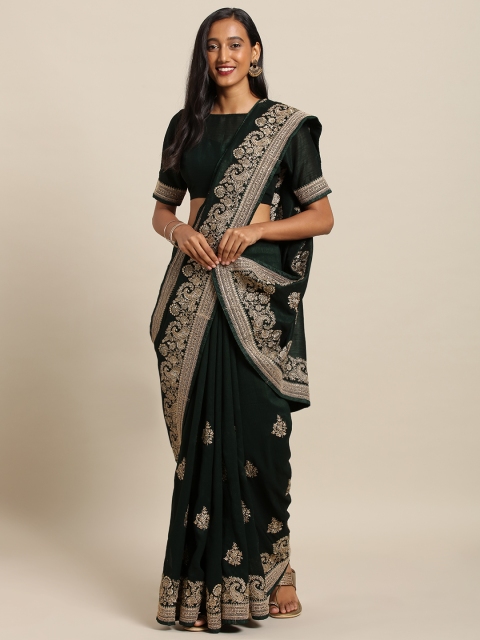 

Soch Teal Green & Beige Embroidered Pure Silk Saree