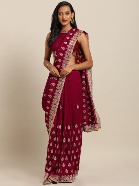 

Soch Maroon Embroidered Pure Silk Saree