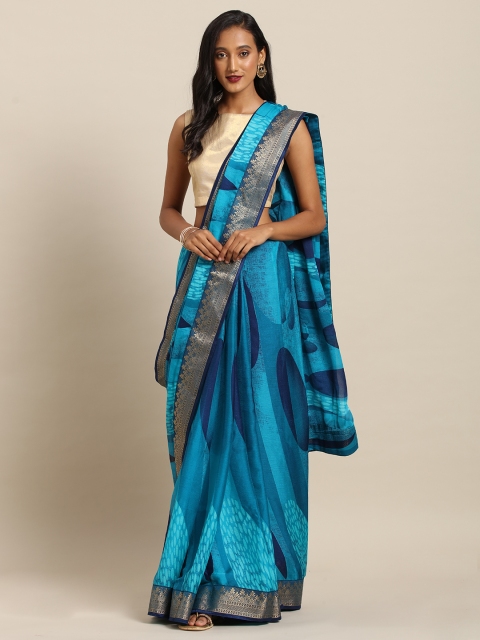 

Soch Blue Printed Poly Chiffon Saree