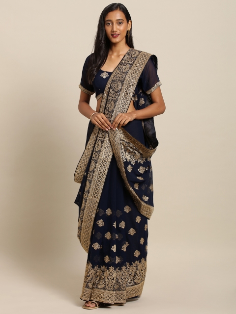 

Soch Navy Blue Embroidered Pure Georgette Saree