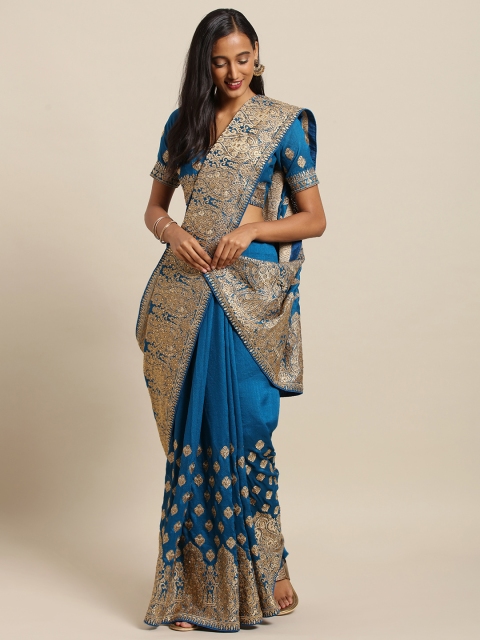 

Soch Teal Blue Embroidered Pure Raw Silk Saree