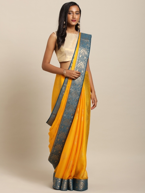 

Soch Mustard & Blue Pure Georgette Printed Saree