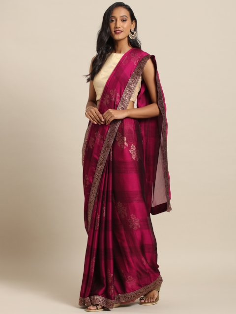 

Soch Magenta Pink & Gold-Toned Poly Chiffon Printed Saree