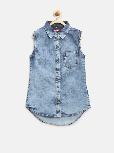 

GJ Unltd Jeans by Gini & Jony Girls Blue Star Print Washed Denim Shirt