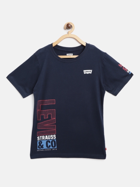 

Levis Boys Navy Blue Red Brand Logo Print Round Neck Pure Cotton T-shirt