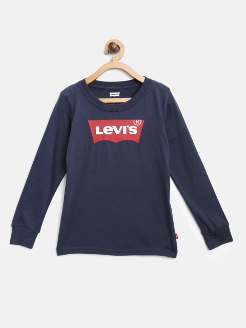 

Levis Boys Navy Blue Red Brand Logo Print Round Neck Pure Cotton T-shirt