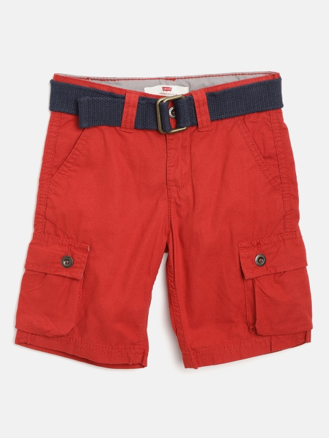 

Levis Boys Red Solid Regular Fit Cargo Shorts with Belt