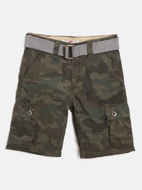 

Levis Boys Olive Green Camouflage Print Regular Fit Cargo Shorts with Belt