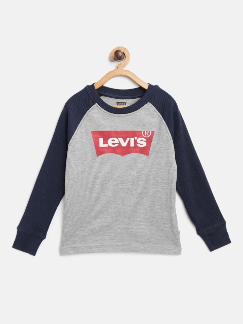 

Levis Boys Grey Melange & Navy Brand Logo Print Round Neck T-shirt