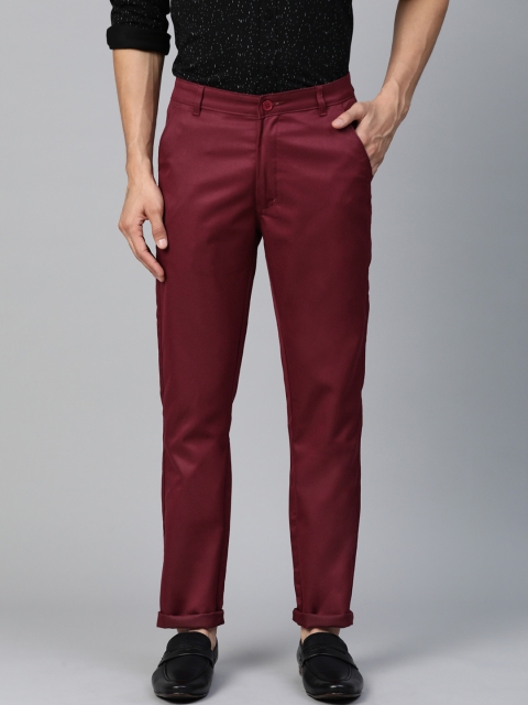 

DENNISON Men Burgundy Smart Tapered Fit Solid Cropped Chinos