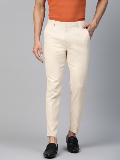 

DENNISON Men Cream-Coloured Smart Tapered Fit Self Design Regular Trousers