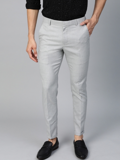 

DENNISON Men Grey Smart Tapered Fit Checked Cropped Regular Trousers