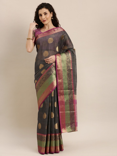

Inddus Charcoal Grey Woven Design Silk Blend Saree