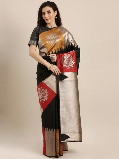 

Inddus Black Solid Silk Blend Saree