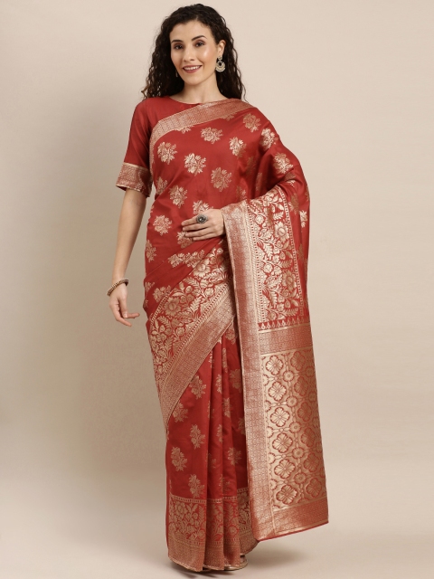 

Inddus Rust Red & Gold-Toned Silk Blend Woven Design Saree