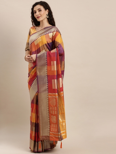 

Inddus Multicoloured Checked Silk Blend Saree, Multi