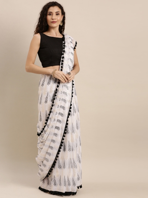 

Inddus White & Black Poly Chiffon Foil Printed Saree