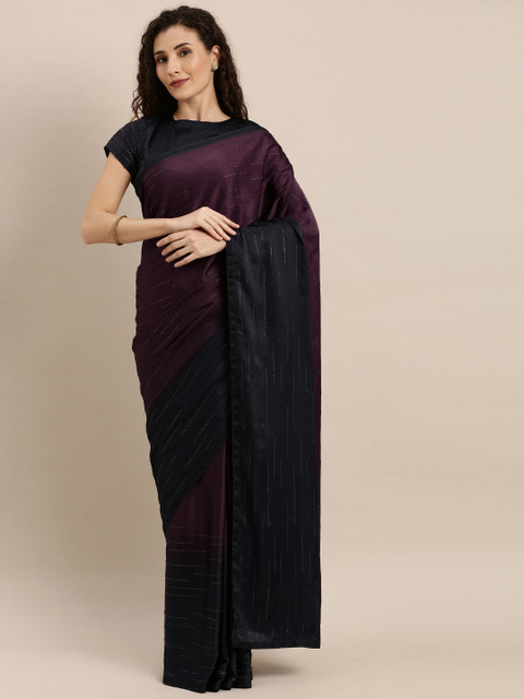 

Inddus Burgundy & Navy Blue Satin Embellished Saree