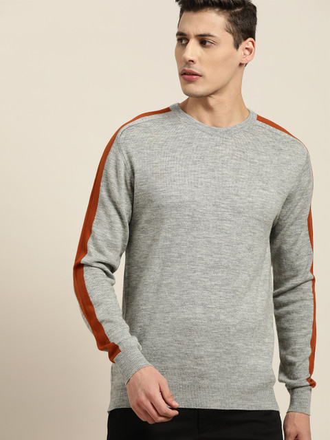 

INVICTUS Men Grey Melange Solid with Side Striped Detail Acrylic Sweater