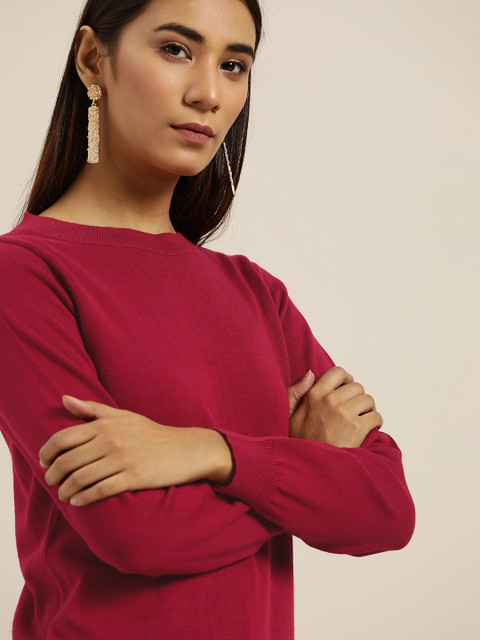

INVICTUS Women Pink Solid Pullover