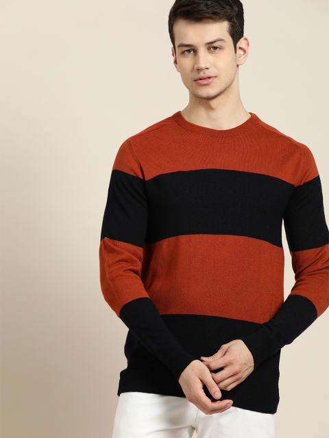 

INVICTUS Men Rust Brown & navy Blue Striped Acrylic Pullover