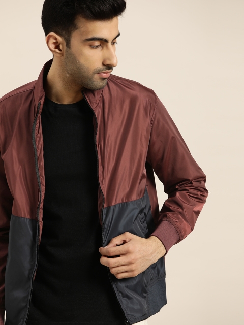 

INVICTUS Men Wine-Coloured & Navy Blue Colourblocked Bomber Jacket, Burgundy