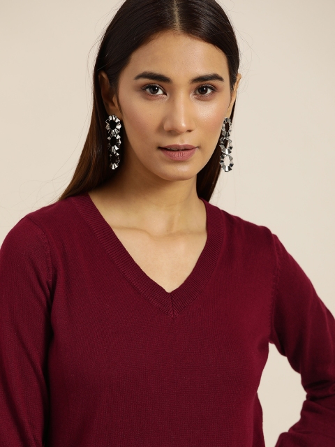 

INVICTUS Women Burgundy Solid Pullover
