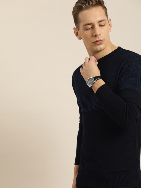 

INVICTUS Men Navy Blue Colourblocked Pullover Sweater