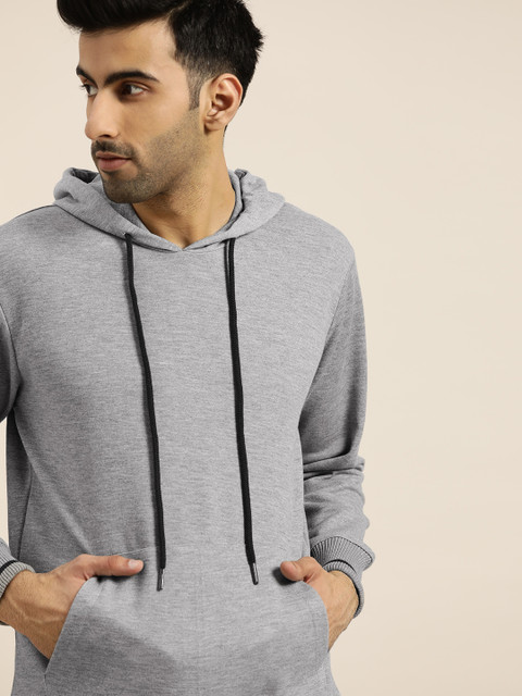 

INVICTUS Men Grey Melange Solid Hooded Sweatshirt