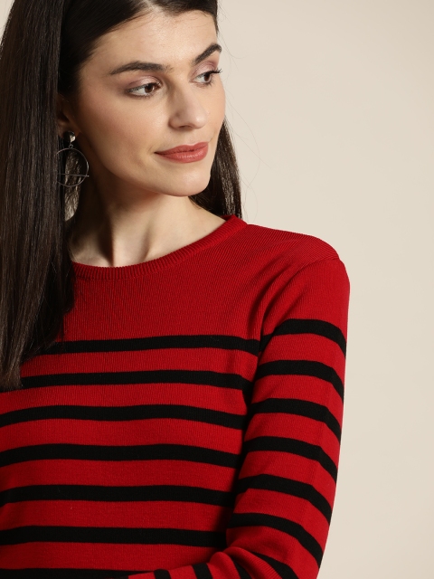 

INVICTUS Women Red & Black Striped Acrylic Sweater