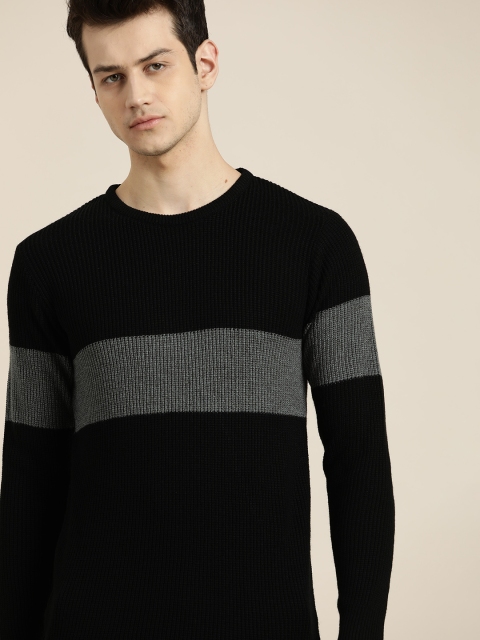 Men Black & Grey Colourblocked Pullover