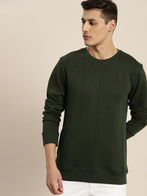 

INVICTUS Men Olive Green Striped Sweatshirt