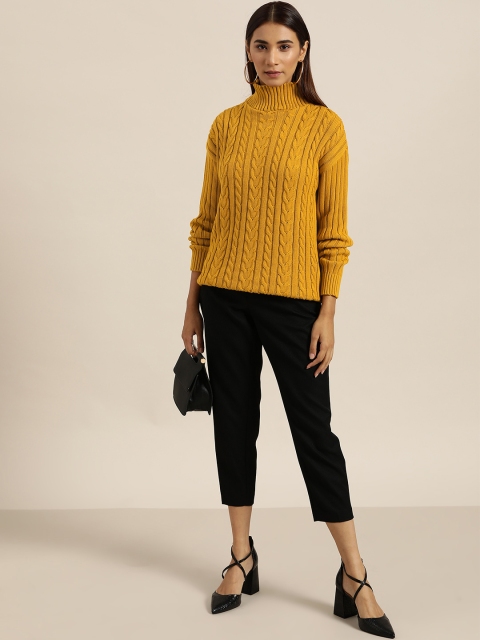 

INVICTUS Women Mustard Yellow Self Design Pullover