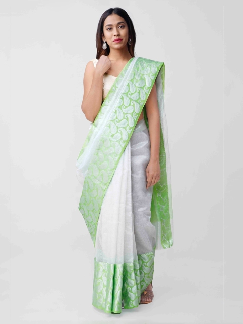 

Unnati Silks White & Green Tissue Woven Design Kota Handloom Saree
