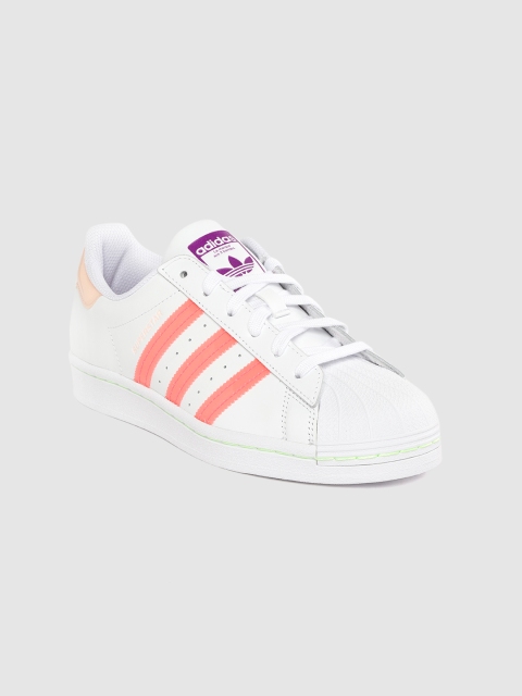 

ADIDAS Originals Women White & Coral Pink Superstar Leather Sneakers