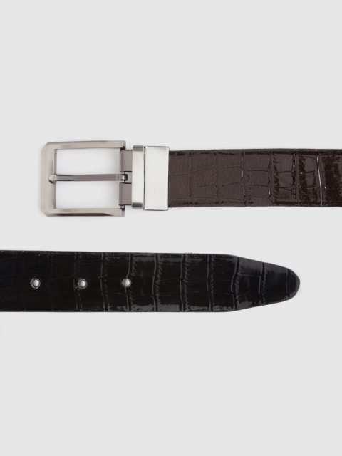 

HIGHLANDER Men Black & Coffee Brown Croc-Textured Reversible Belt