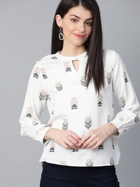 

HERE&NOW Women White & Beige Printed Top