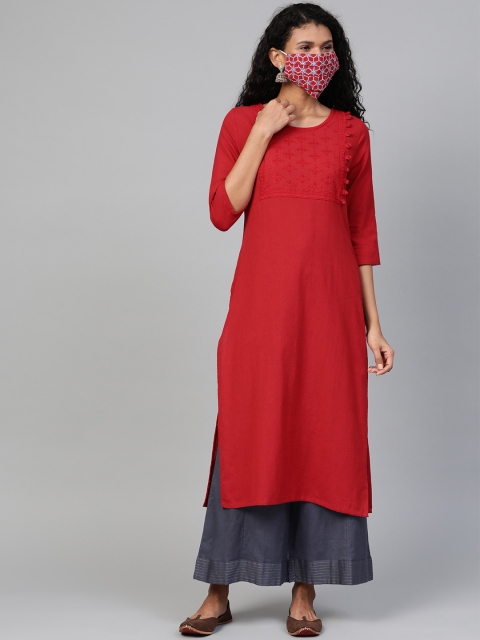 

HERE&NOW Women Maroon Yoke Design Straight Kurta