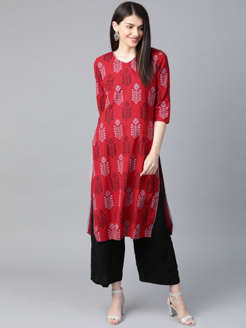 

HERE&NOW Women Red & Black Printed Straight Kurta