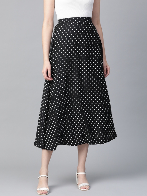

HERE&NOW Women Black & White Polka Dots Printed Flared Skirt