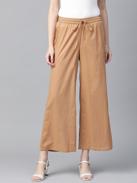 

HERE&NOW Women Beige Solid Straight Cropped Palazzos