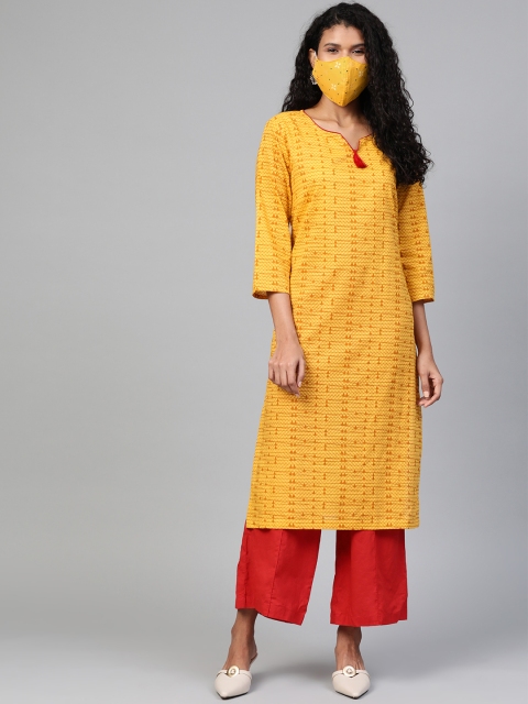 

HERE&NOW Women Yellow Printed Straight Kurta